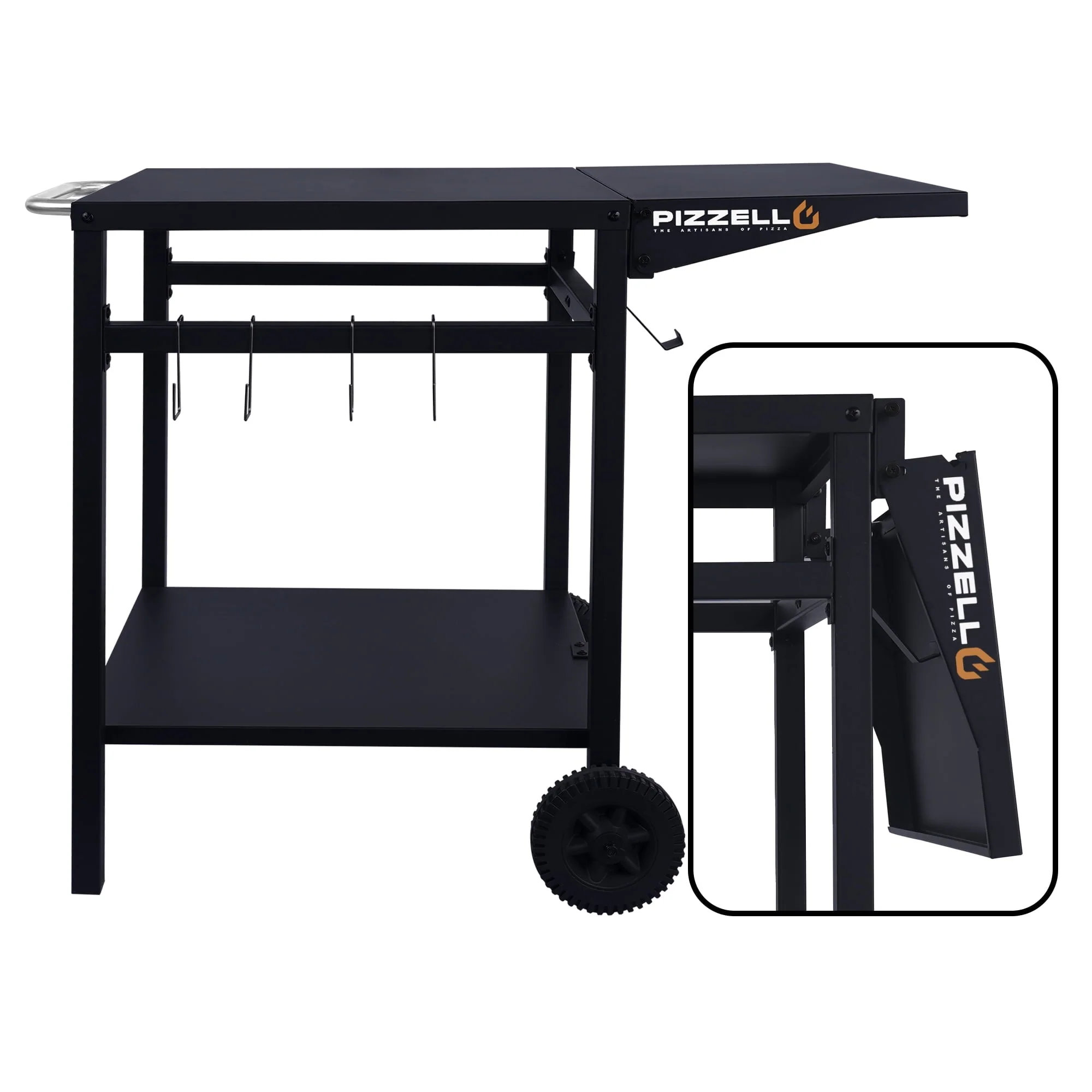 0c210f4ec30b41ceb904327569b5e920894c3dfeddfd081846816e623dab4c85.webp Pizzello Outdoor Grill Pizza Oven Food Prep Bbq Cart Stand Table with Storage Wheels Expandable Countertop, Black - Image 1