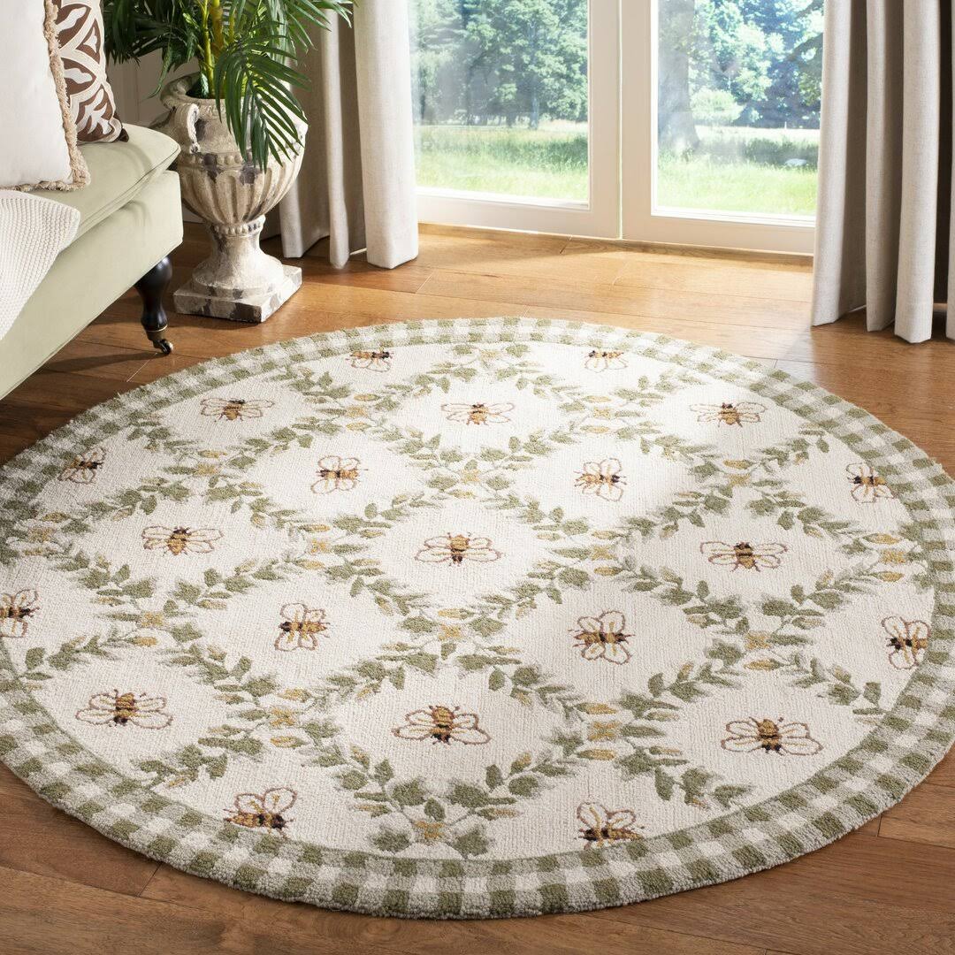 0c26b970afe765d9ddbece021a2c9321346b37af40f591cf33ea902fbb0541ed.jpg August Grove Littell Hand-Hooked Wool Green Area Rug Size: Round 4' - Image 1