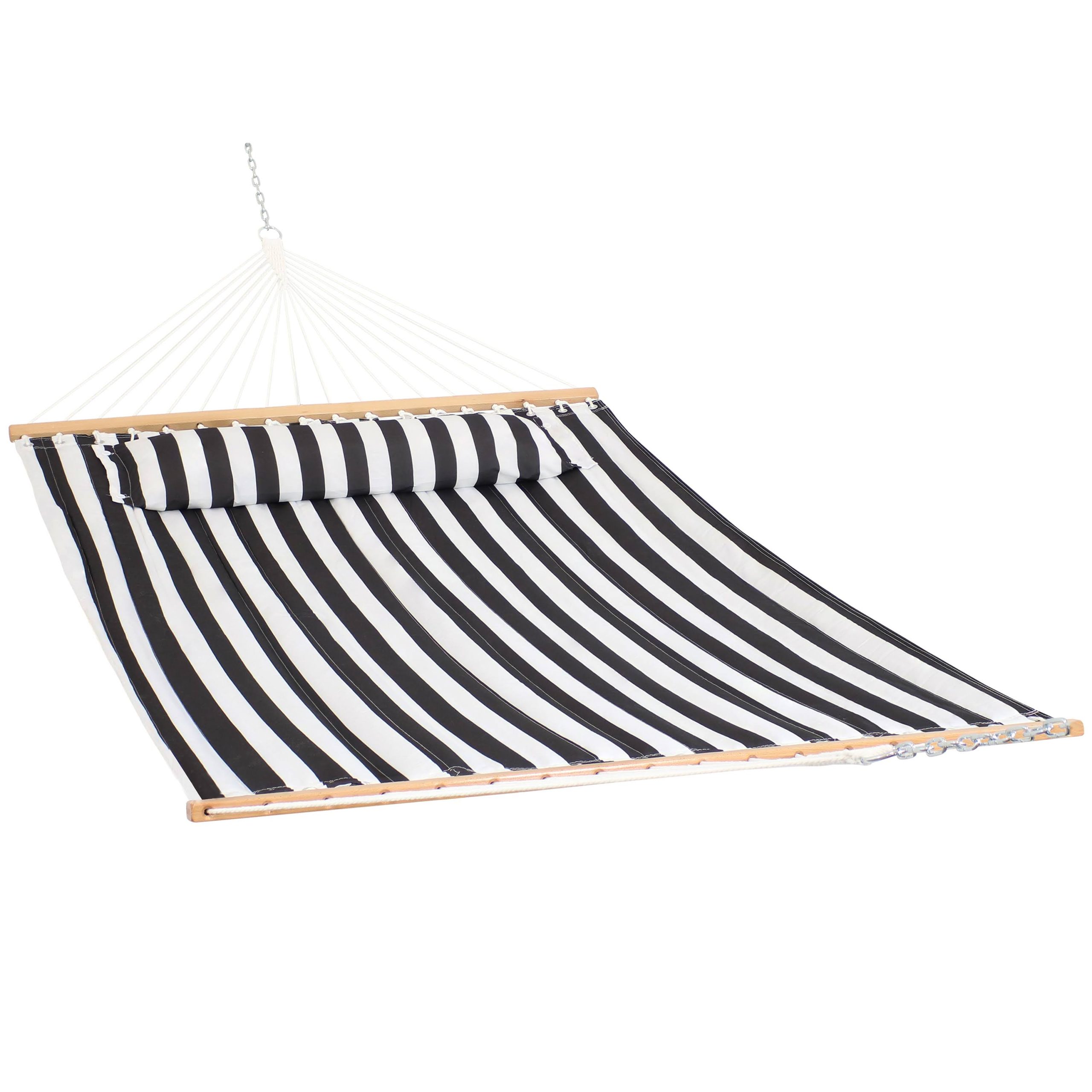 0c4afcd0809a73fb896865e0c1952193f866b6c57bfa7f90ba73b94f7a9d23cd.jpg Sunnydaze Decor Quilted Fabric Hammock 2-Person with Spreader Bars - Black - Image 1
