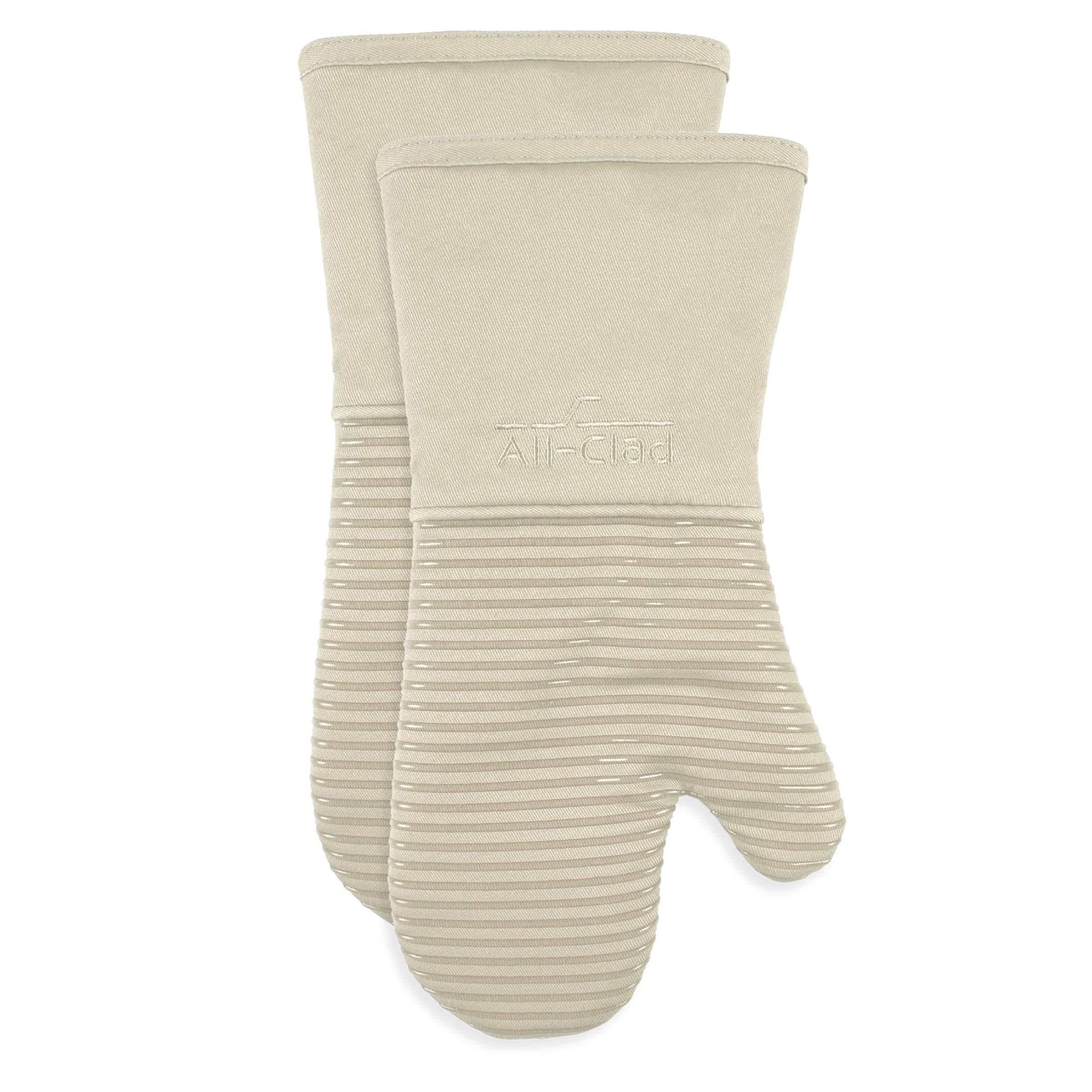All-Clad Ribbed Silicone Cotton Twill Oven Mitt, Set of 2 - Almond