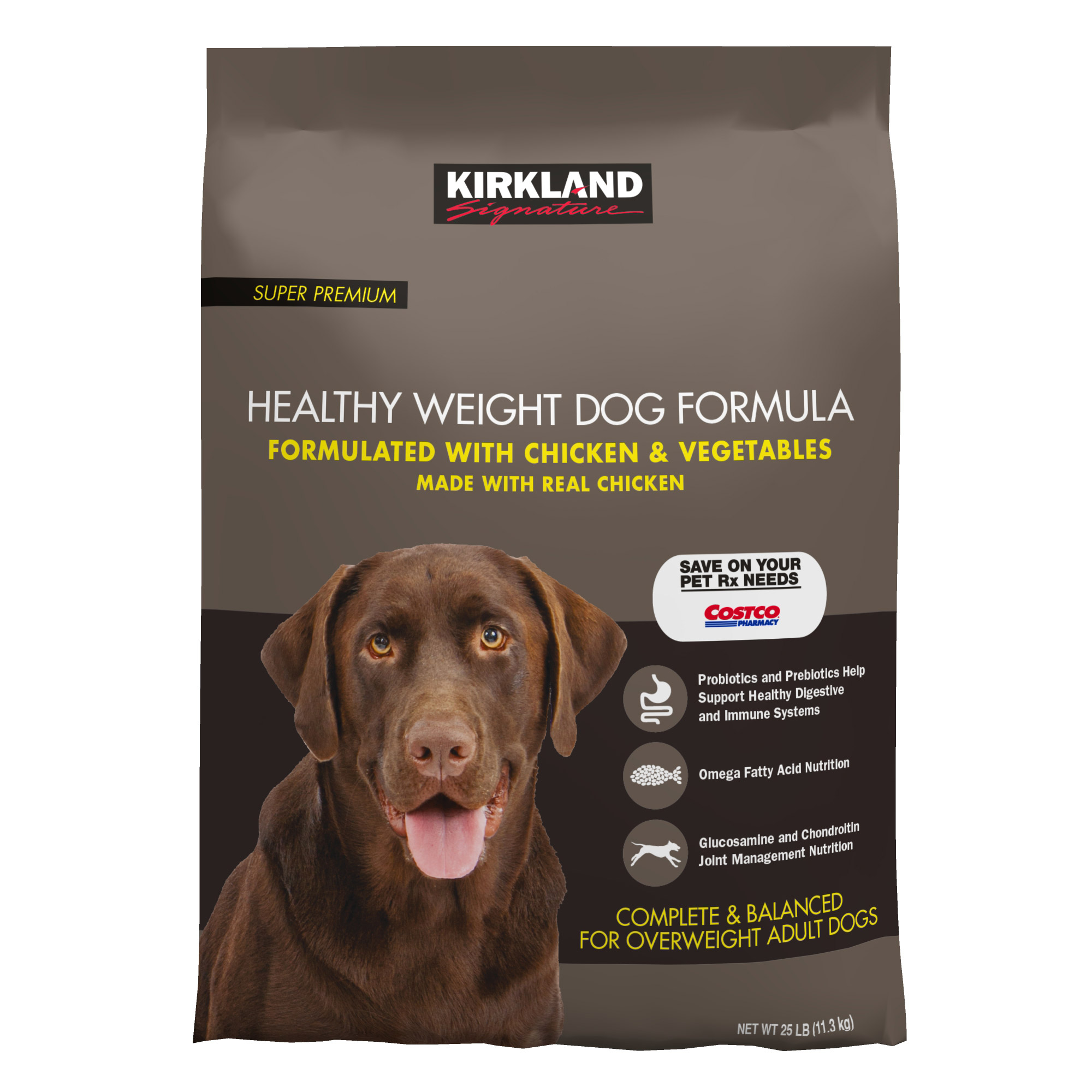 0c96b36f2871dd357b18ead436ad71799f0ebc1aa98b5e592511a7bb4114ada3.jpg Kirkland Signature Healthy Weight Formula Chicken and Vegetable Dog Food, 25 lb - Image 1