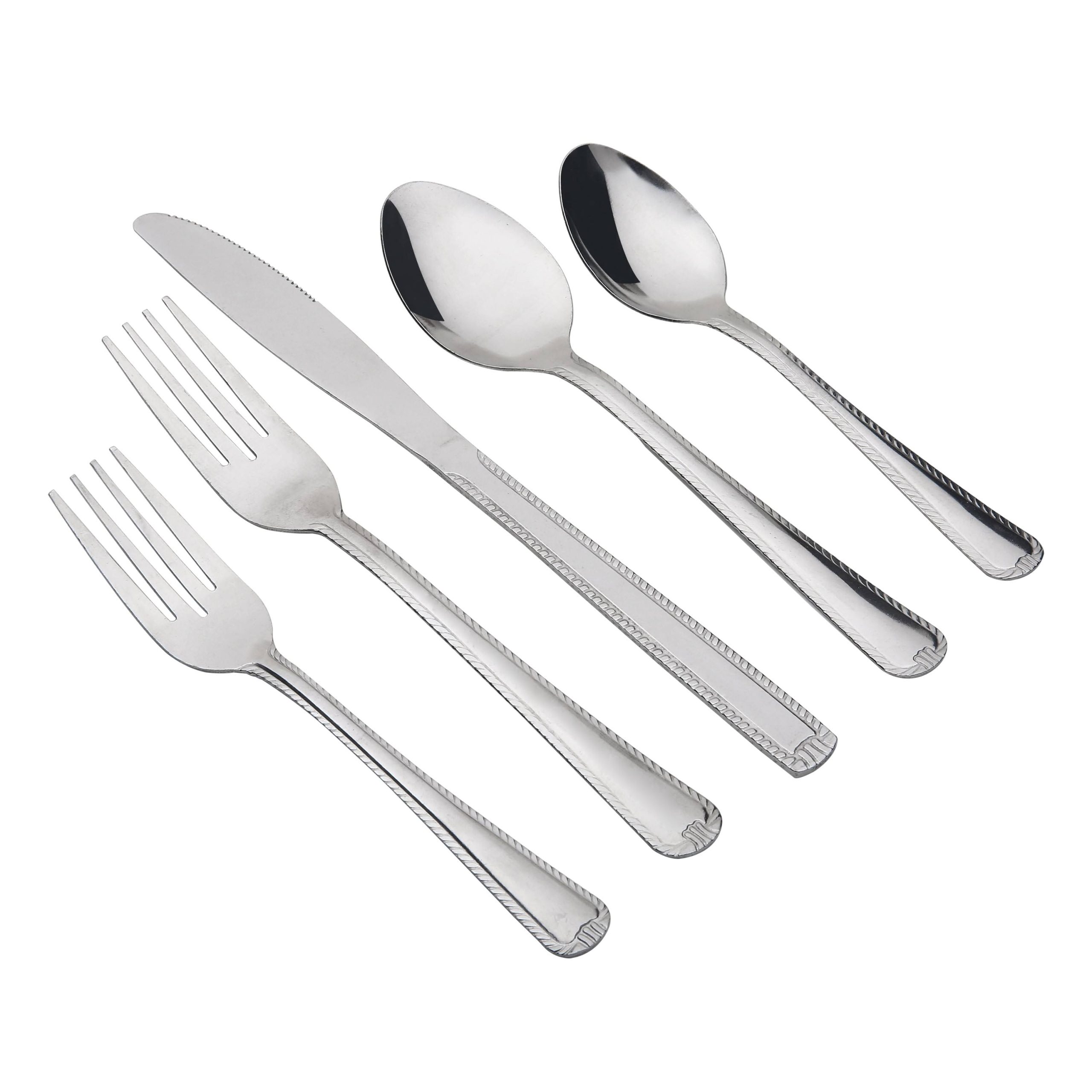 0cad9a0774a8ebdeb93394819c9cd50ec394f8f12a9160171283f42f07894554.jpg Mainstays Lace Stainless Steel Flatware Set with Tray Organizer Tableware - Silver - 1 Each - Image 1