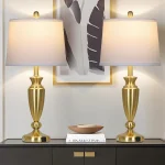 27'' Gold Table Lamps for Living Room, 3 Way Touch Control Bedside Lamps Set of 2 with USB A+C Ports, Modern Metal Nightstand Lamps for Bedroom Living Room Office End Table