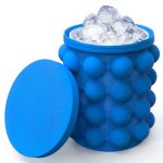 Alladinbox Ice Cube Mold Ice Trays, Large Silicone Ice Bucket, 2 in 1 Ice Cube Maker, Round,Portable Dark Blue