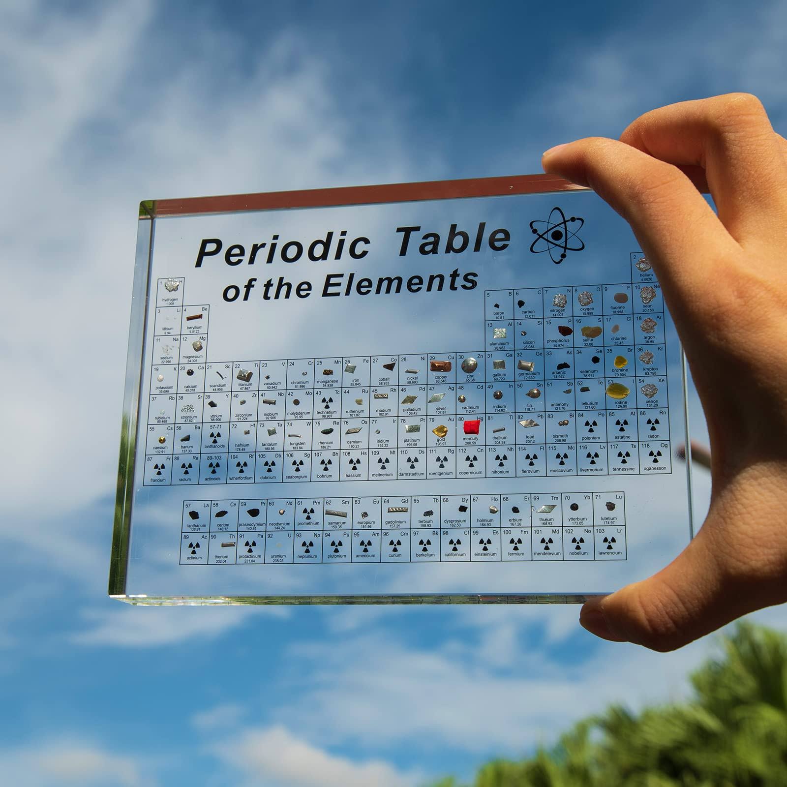 0cf7003ff15956fd65fc13877f3b7b3e66b31d7c59890b956c8895e6466bb2ca.jpg Periodic Table with Real Elements Inside, Acrylic Periodic Table with Flannel Bag, 3D Periodic Table of Elements, Chemistry Gifts for Kids Adults - Image 1