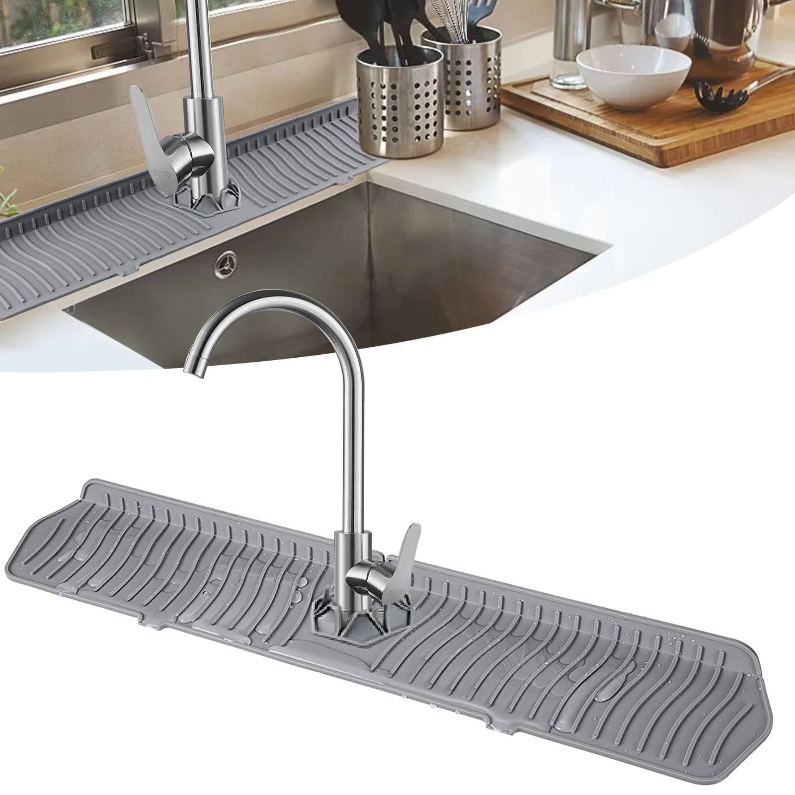 0d122ad0977d5ce55afb519383d779037099c21b8a19129050890e381d2514b8.jpg 24-Inch XXL Kitchen Sink Splash Guard, Silicone Sink Protectors for Kitchen Sink, Gigabaskets Drip Catcher Tray & Draining Pad, Keep Kitchen - Image 1