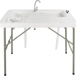 Folding Fish Cleaning Table, Outdoor Camping Sink Station with Sink & Faucet Drainage Hoses, Portable Camping Sink Table for Beach Fishing Patio Picnic