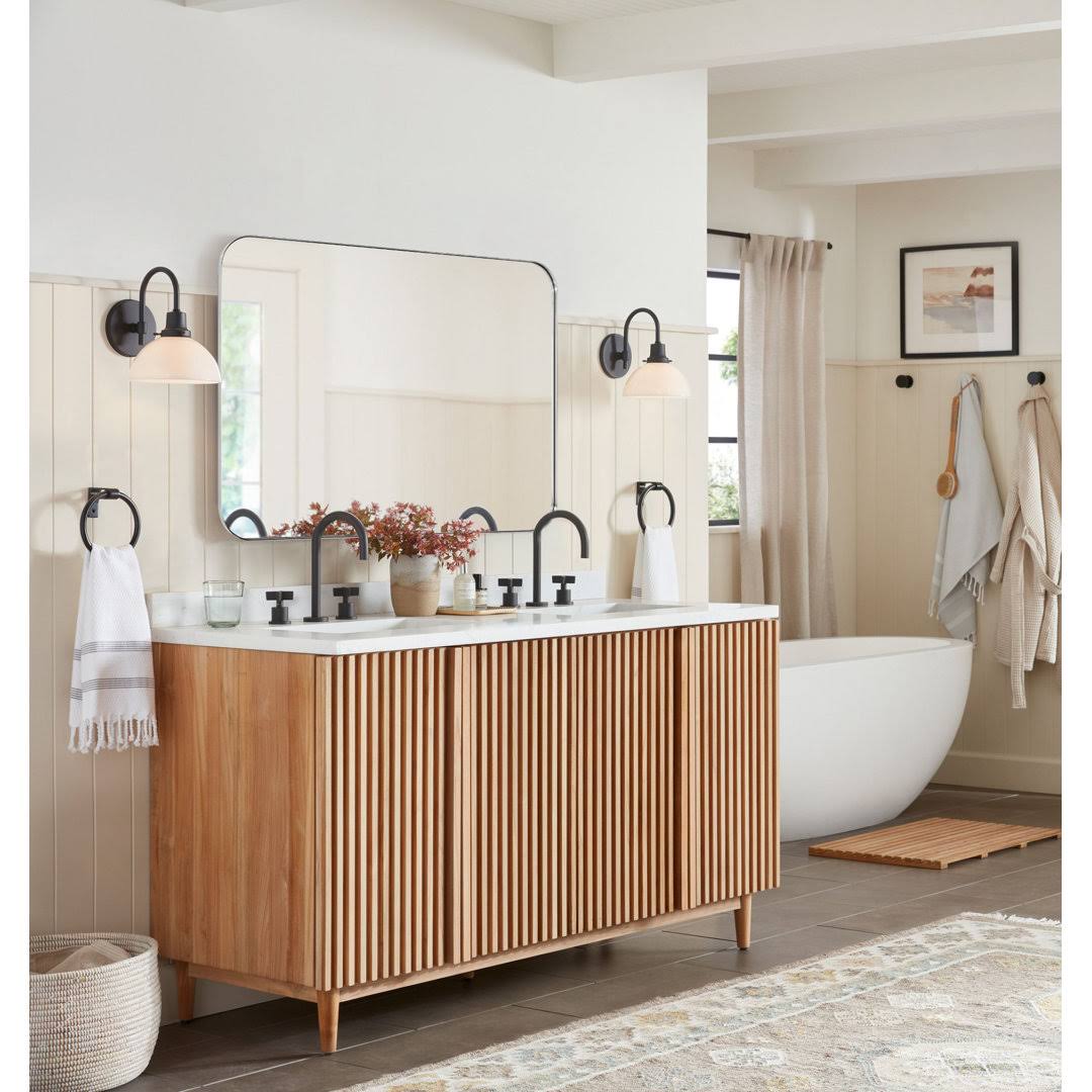 0d307a5648c7e77f6806f0b300ec48bf80ffa470c2d8a80cb904fdd04ea0cbda.jpg Mid-Century Modern Chic Metal Rounded Wall Mirrors Latitude Run Finish: Matte Black, Size: 48" x 30" - Image 1
