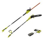 Ryobi RY40560-HDG 40V 10 in. Cordless Battery Pole Saw and 18 in. Cordless Battery Pole Hedge Trimmer with 2.0 Ah Battery and Charger