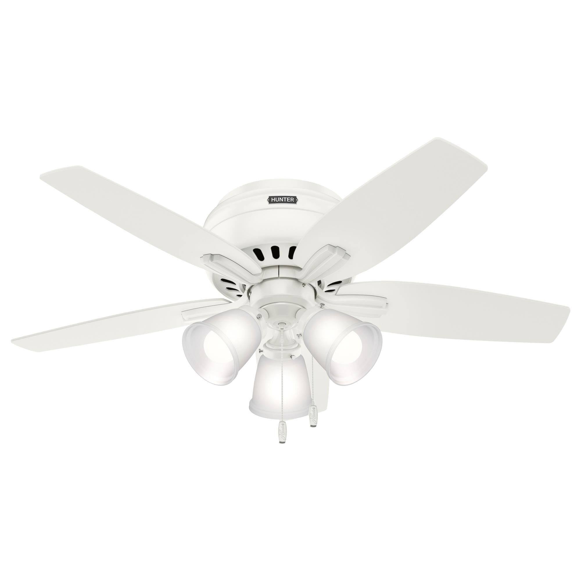 0d793ad29922b3925af89054973ac41fdf0032700583b0a4b668b7df6a63efeb.jpg Hunter 42 in. Newsome Low Profile Fresh White Ceiling Fan with Light 51077 - Image 1