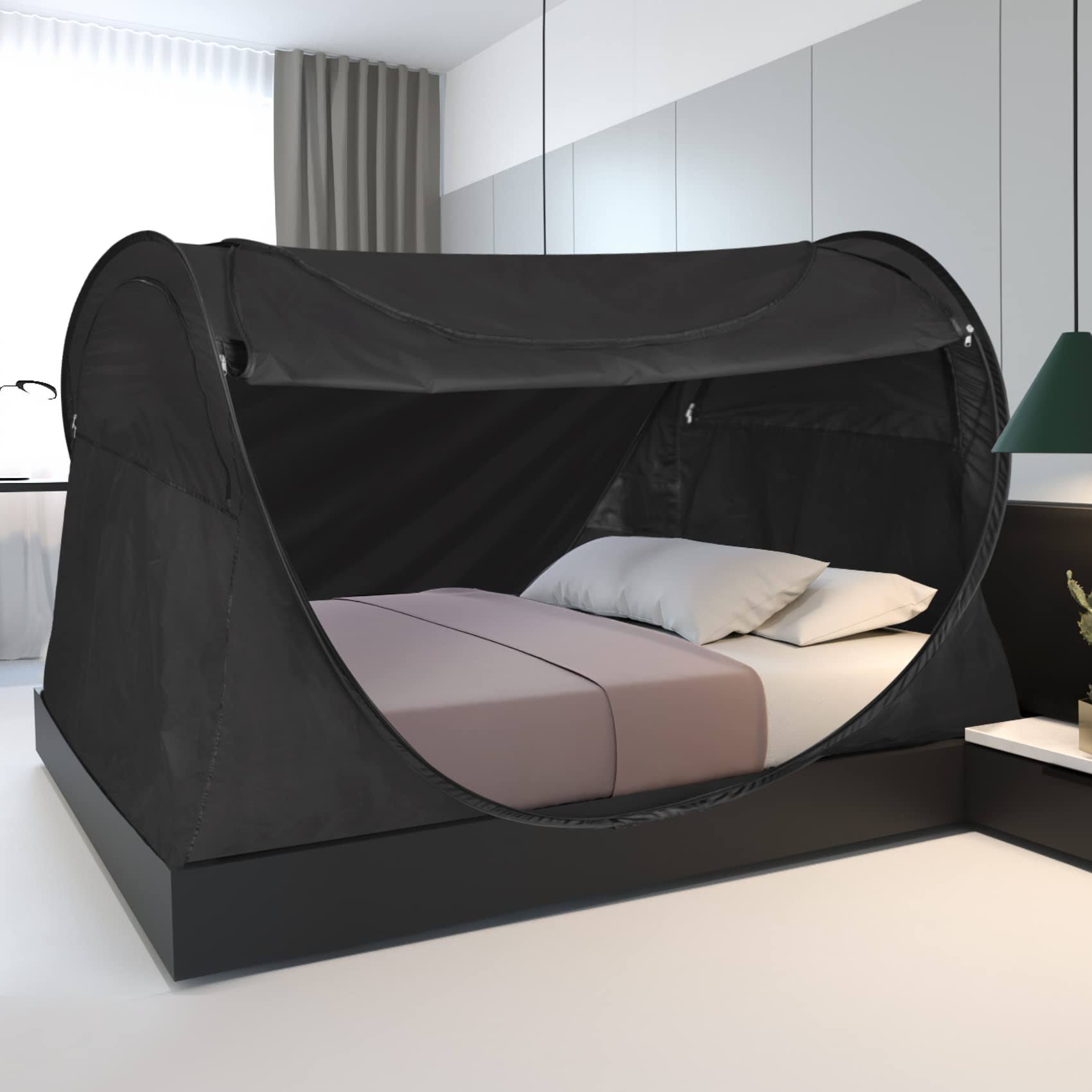 0daae6650317bb6c1f7af0beeea1317f4b906316937a6ff38e9f1f0228aec3d4.jpg Alvantor Privacy Pop Up Bed Tent for Twin Bed, Easy Setup Blackout and Breathable Mesh Bed Canopy Lightweight Portable Sleep Pod with Carry Bag - Image 1