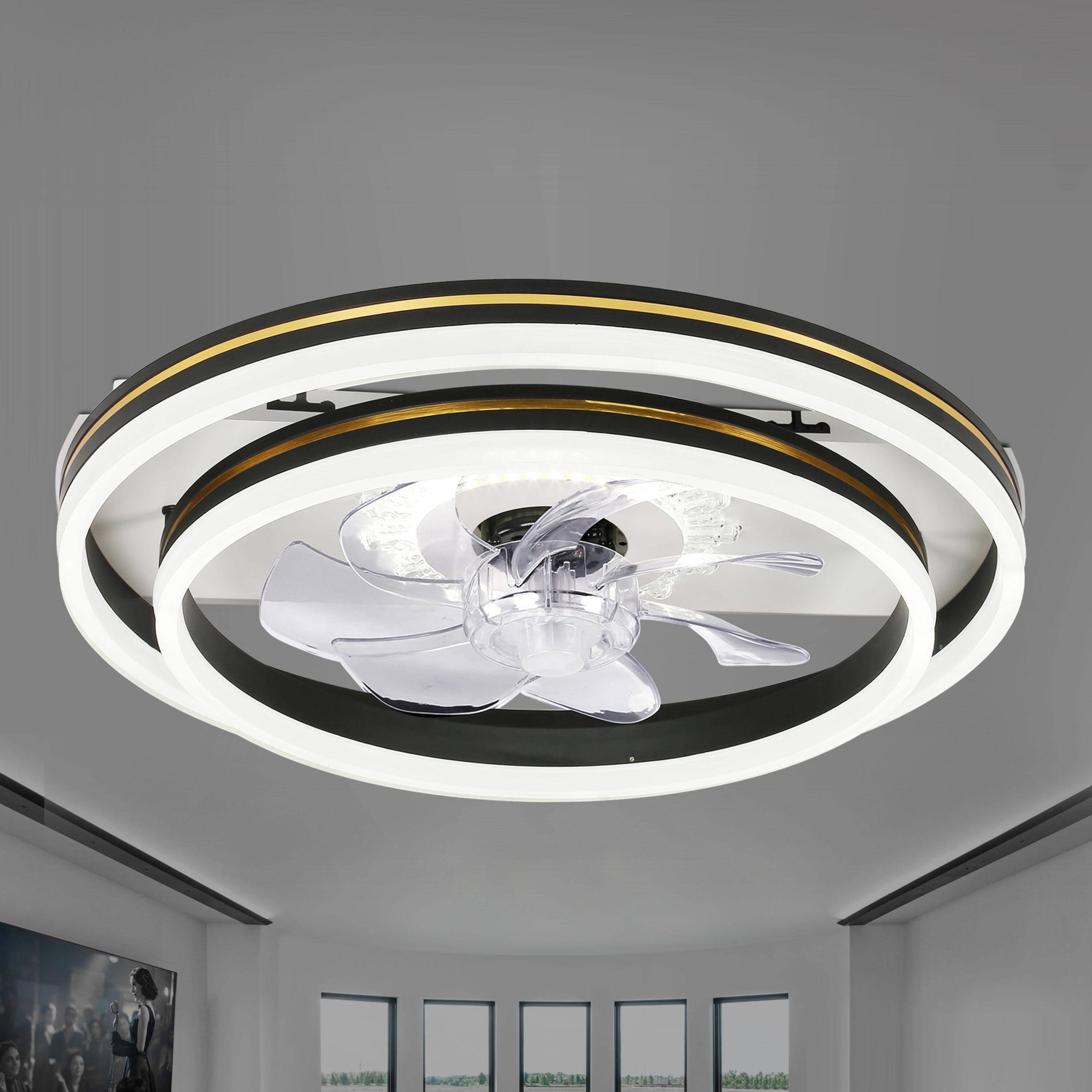 0db27f361f03a0905359fb45d9c025025b028caf7de0b945eff9ffc5386e0d1b.jpg Flero 20-in Black Color-Changing Integrated LED Indoor Flush Mount Ceiling Fan with Light and Remote (7-Blade) - Image 1