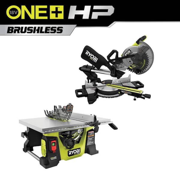 0dc18363653c3c99d9b6f58ffebf435cd1e2e3889594a488d287ce2a2a66dffd.jpg ONE+ HP 18V Brushless Cordless 2-Tool Combo Kit with Miter Saw and Compact Portable Jobsite Table Saw (Tools Only)-Instock - Image 1