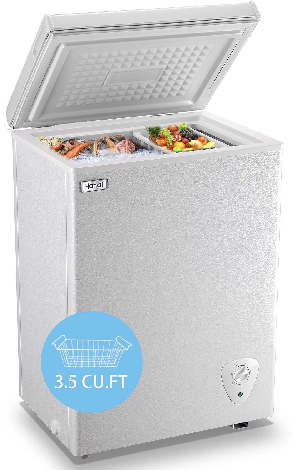 0ddd40fa271756ba1aa4a3071c0ea4bfbf96d43e1030cc271f4380c7f02f210a.jpg Wanai Chest Freezer 3.5 CU.FT Small Deep Freezer Top Door Mini Freezer with Removable Basket, Low Noise, 7 Adjustable Temperature and Energy Saving - Image 1