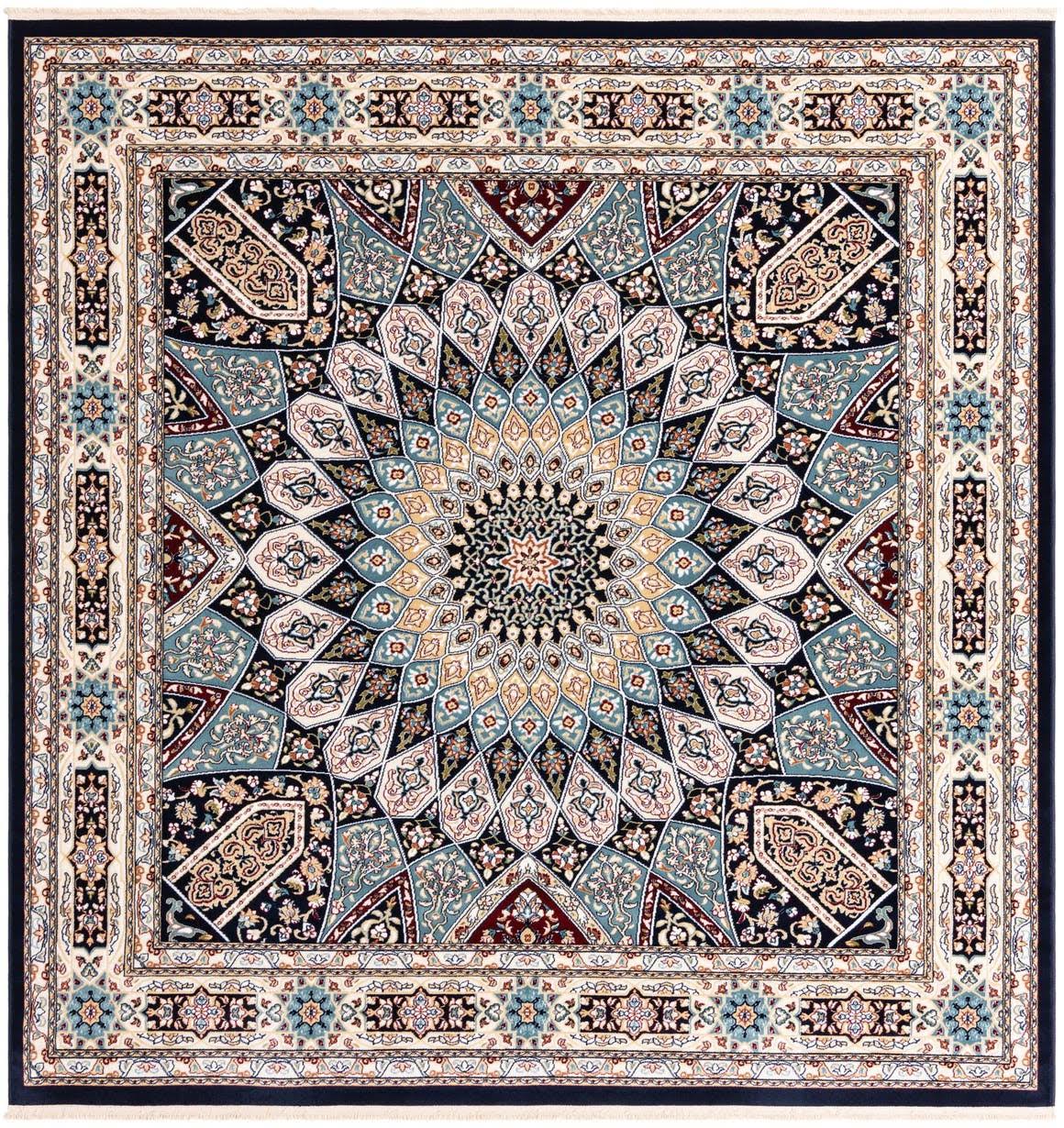 0dee457de429ae575cc8d23b04fe734860dfd349d0a739df09c1597f2de8eac6.jpg Nain Design 6 ft Square Navy Blue Geometric Area Rug - Image 1