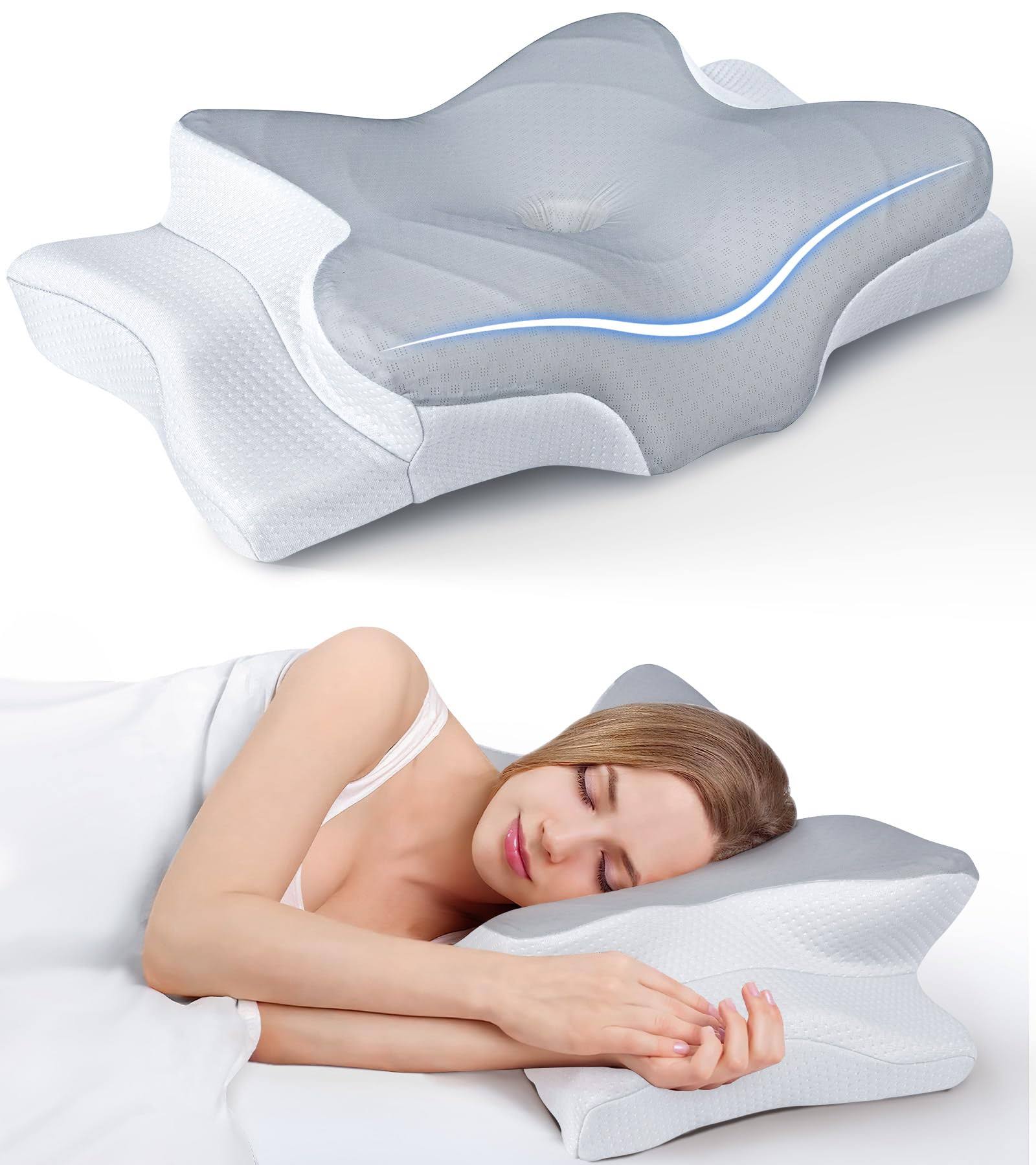 0e0cce46e3dfc93aeb9175009d94265d802589221183474faf2bf33f45bbdd4f.jpg Ultra Pain Relief Cooling Pillow for Neck Support, Adjustable Cervical Pillow Cozy Sleeping, Odorless Ergonomic Contour Memory Foam Pillows, - Image 1