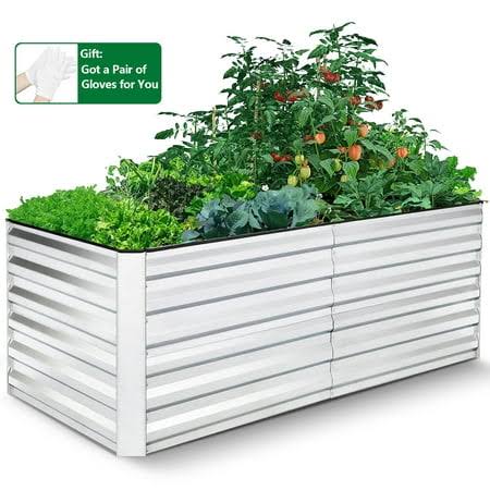 0e4035b6c522af3628d735397bec12bc8c00a3933c85a531b460dfaef1b3bd83.jpg SEJOV 6x3x2ft Outdoor Metal Raised Garden Bed, Planter Box for Vegetables, Flowers, Herbs Silver - Image 1