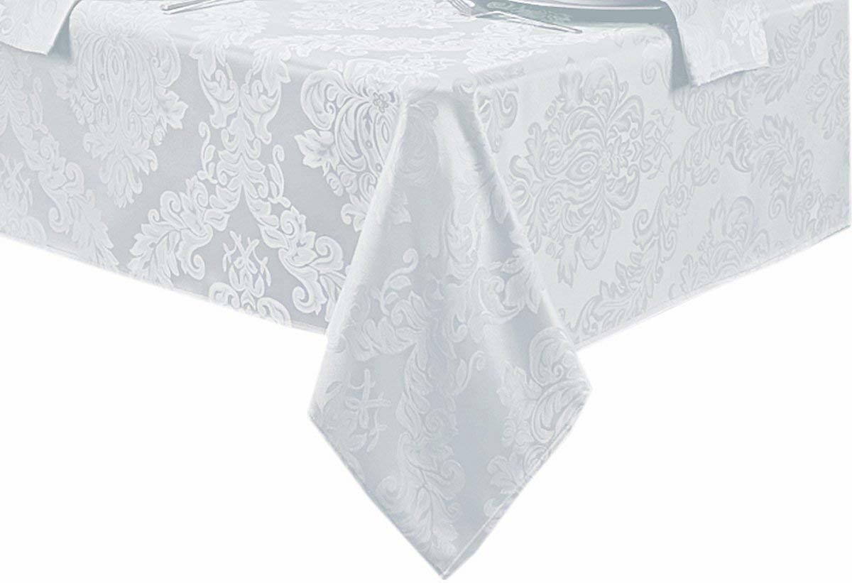 0e49f4e0b9926e6fc854d009bd25a1f7dff60076b3dafcdb61a3f1ca54b6930a.jpg Barcelona Damask Tablecloth 60"x102" / White - Image 1