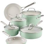 KitchenAid 10-Piece Hard Anodized Ceramic Nonstick Cookware Set, Pistachio
