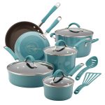Rachael Ray 16344 Cucina Hard Enamel Nonstick 12-Piece Cookware Set, Agave Blue