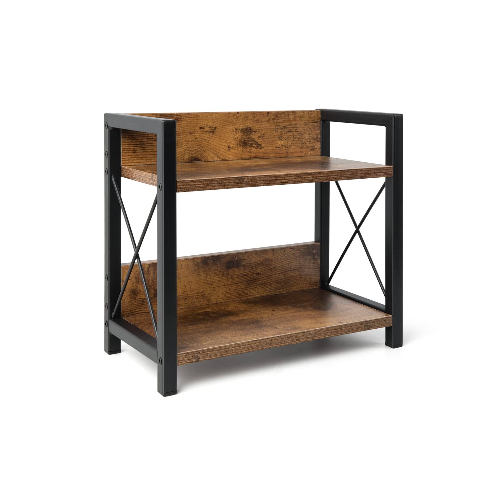 0e9e5bfe272b83261fbd3de7ac7ced7e6bbbfe8d6b2698b0c7dc731012e73f56.jpg Venloup Countertop Shelf Organizer, 2 Tier Kitchen Spice Rack Organizer for Countertop, Wood Coffee Counter Shelf Organizer for Home (Rustic Brown) - Image 1