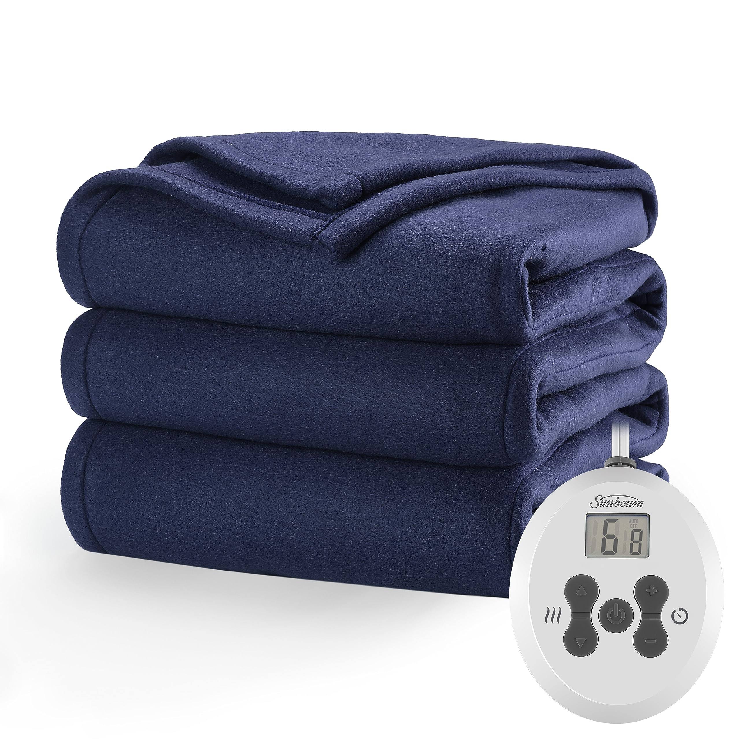 0eb02f0d24a10af0f5d500f9bd341cd9a73405ff1b77186c801f3339332bc488.jpg Sunbeam Electric Heated Fleece Blanket, Blue, Full - Image 1