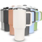 40oz Tumbler with Handle ÿ Insulated Reusable Stainless Steel Water Bottle ÿ Travel Mug, Iced Coffee Cup for Hot and Cold Beverages (Cream)