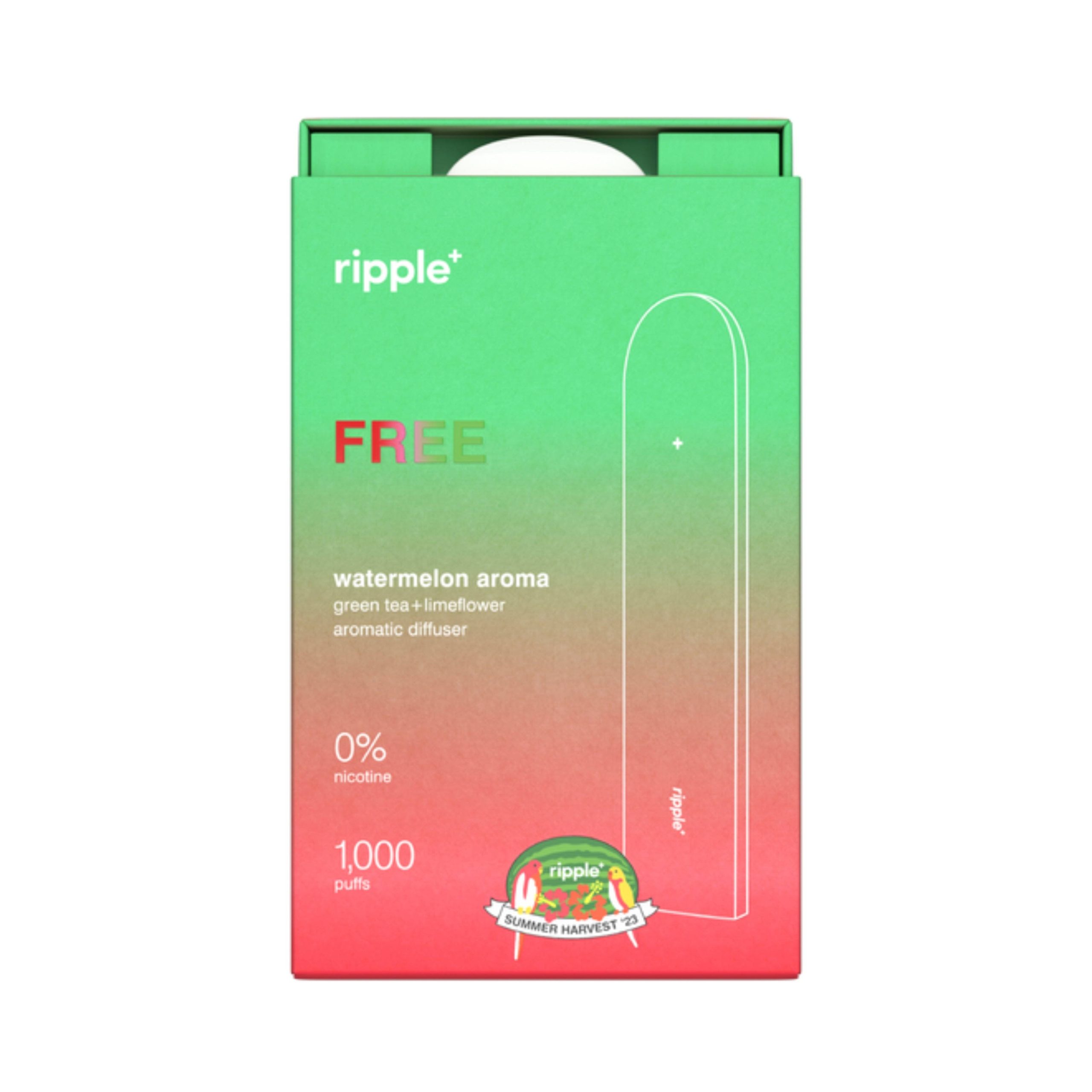 0ee0bb6b863765e9558325d5842cac8e7a72b74c31adfc7e8bb9e3c1270b17ed.jpg ripple+ Free - Limited Edition - Zero Nicotine Watermelon Puffs | Portable Aromatherapy Diffuser Pen | 1,000 Puffs - Image 1