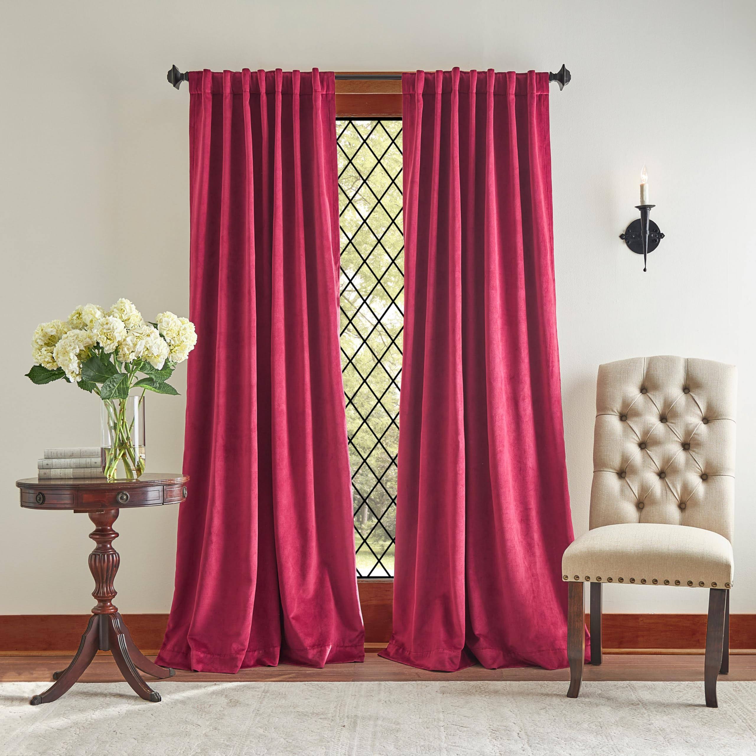 0f13d2b0668d4bbfdc3ba3b8f29fb342beb9d8c080c69c66e0b5a13db1fbe714-1.jpg Martha Stewart Lucca Velvet Backtab Curtain Panel (Set of 2) 95" Panel / Pomegranate - Image 1