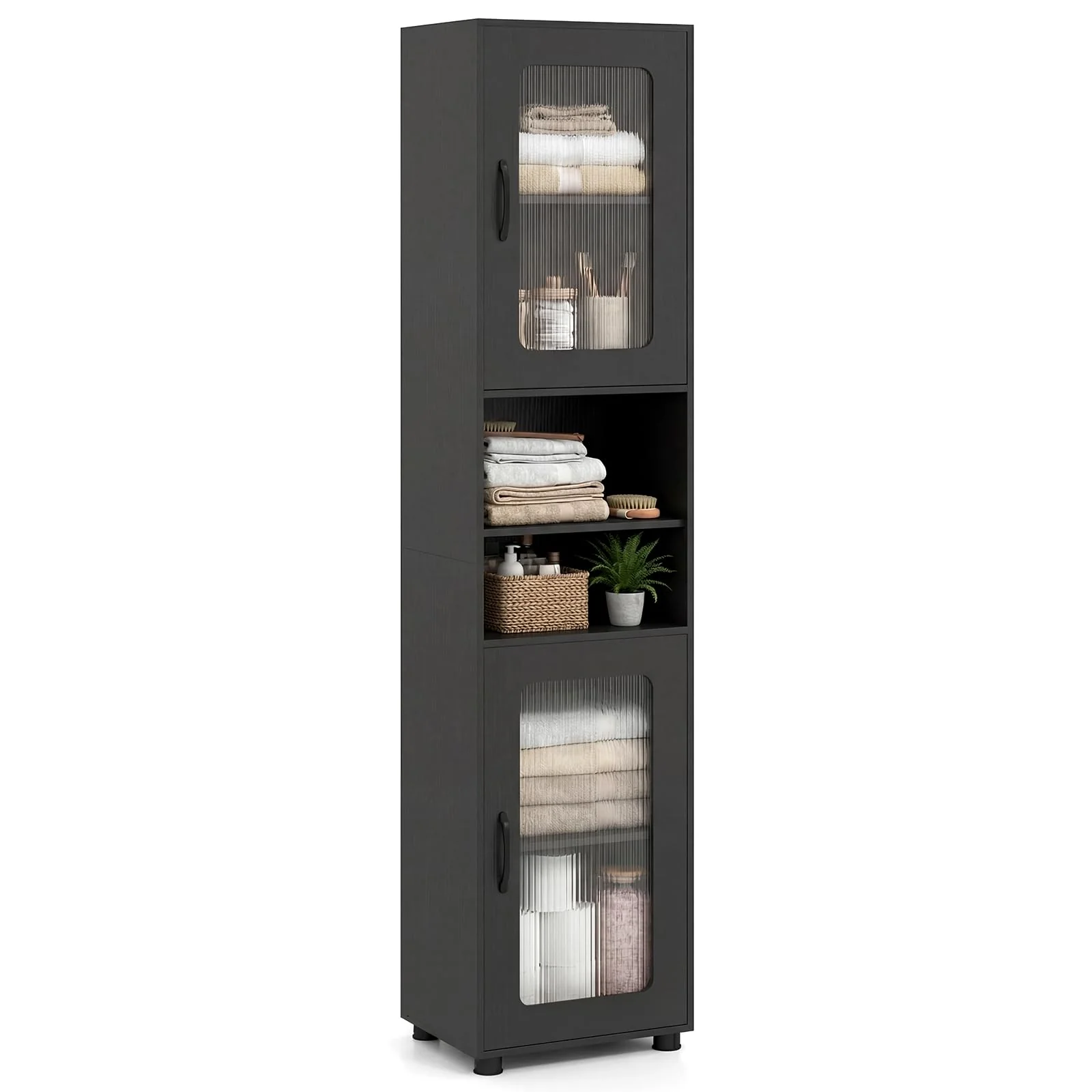 0f1646f258efc8517cb465291b880045b261028a6c21485038ce3dbe18f3ffc4.webp Tangkula 67” Tall Bathroom Cabinet Adjustable Open Shelf Space-Saving Modern Corner Tower - Image 1