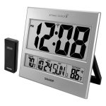 Sharp Atomic Clock - Atomic Accuracy - Never Needs Setting! -Silver Tech Style - Jumbo 3" Easy to Read Numbers - Indoor/Outdoor Temperature Display