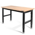 WorkPro 48" Adjustable Workbench, Rubber Wood Top Heavy-Duty Workstation, 2000 lbs Load Capacity Hardwood Worktable with Power Outlets