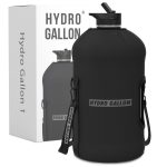 Hydro Gallon - 1 Gallon Water Bottle with Storage Sleeve and Straw Lid, Handle, Motivational Time Marker No Words, Pocket, Shoulder Strap Leakproof