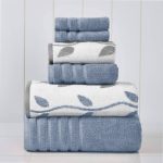 6 Piece Yarn Dyed Towel Set Organic Vines Blue