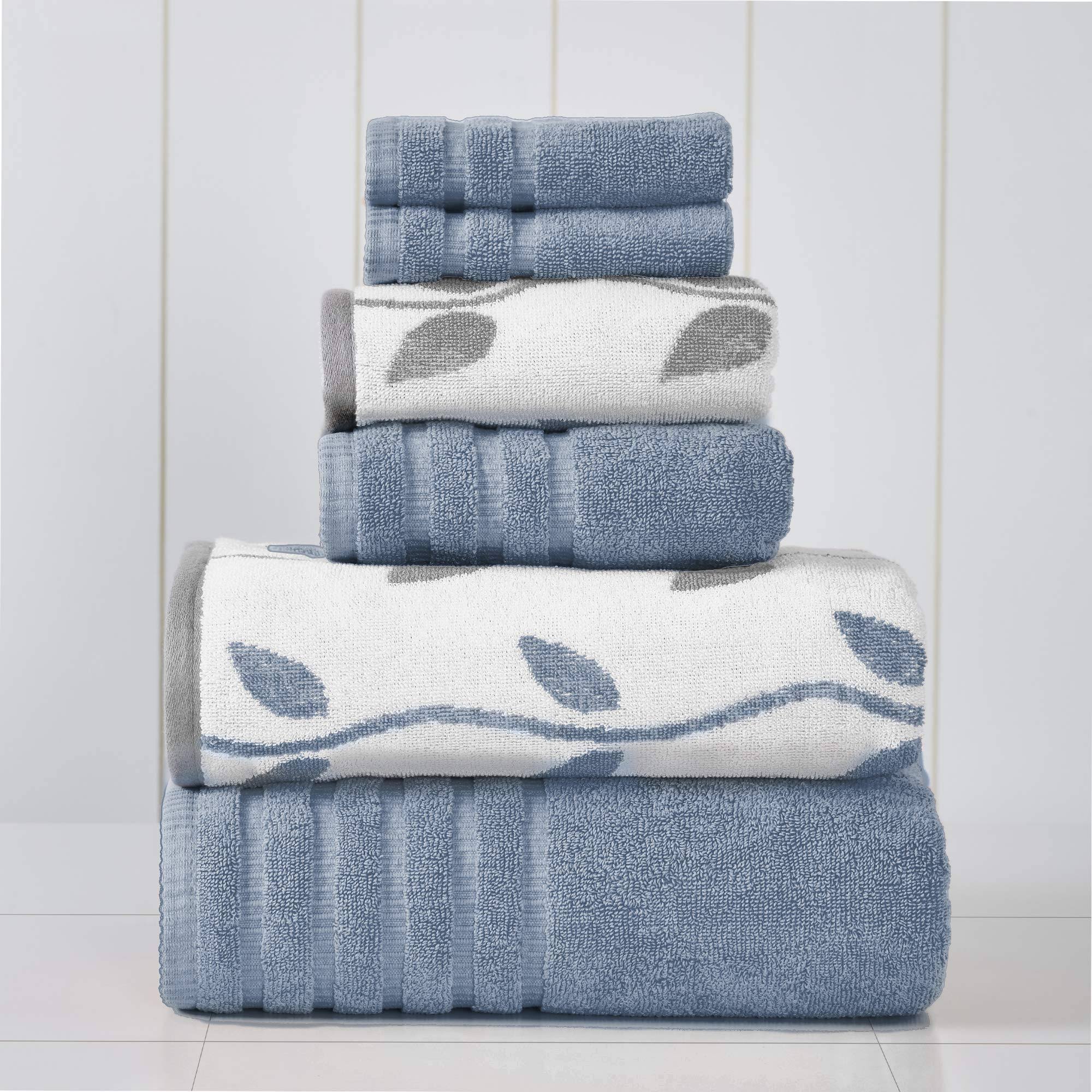0f3f87078e775c45875eb8253637c22d652e3d4e75083feedaa74c14ae362663.jpg 6 Piece Yarn Dyed Towel Set Organic Vines Blue - Image 1