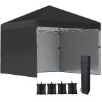Outsunny 10' x 10' Pop Up Canopy with 3 Sidewalls, Leg Weight Bags and Carry Bag, Height Adjustable Party Tent - Black