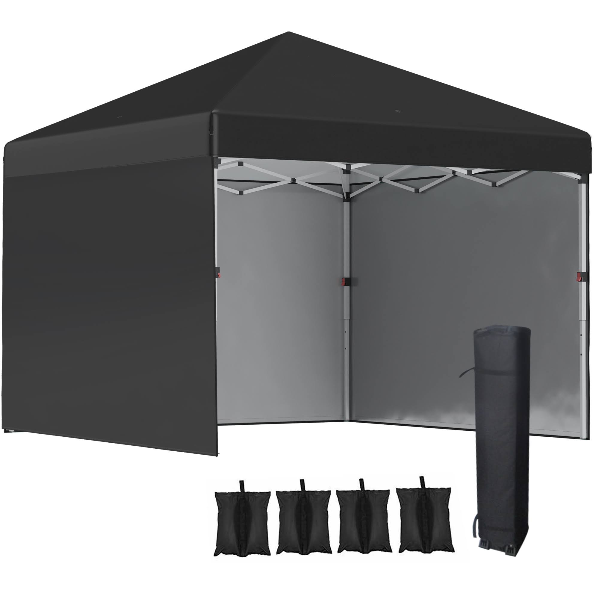 0f4460f27af3b29f00b332a57ec6e7d3fcffac15fd5bb8475726535eb321fad5.jpg Outsunny 10' x 10' Pop Up Canopy with 3 Sidewalls, Leg Weight Bags and Carry Bag, Height Adjustable Party Tent - Black - Image 1