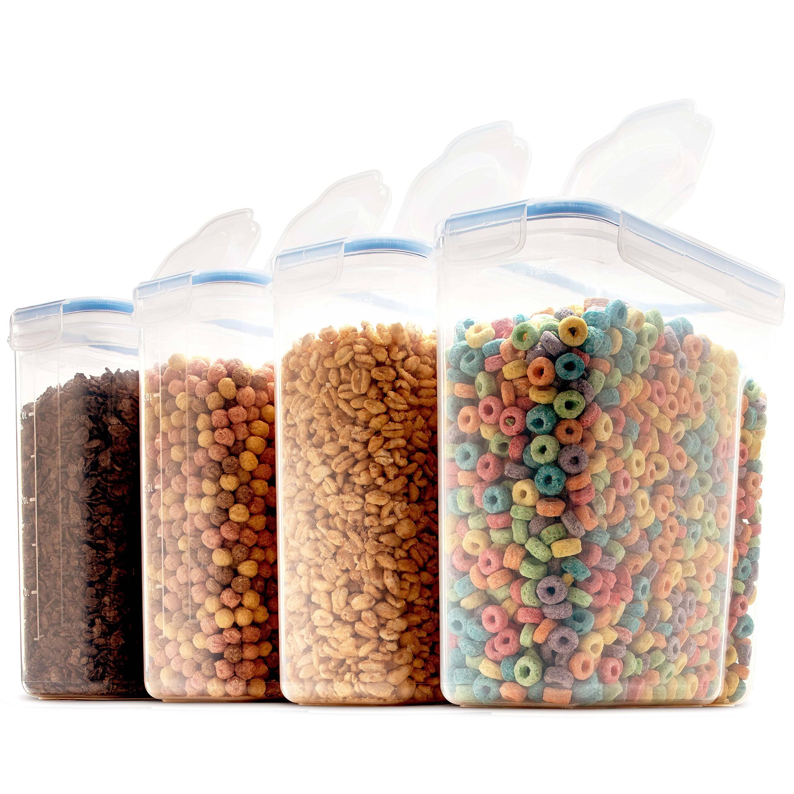 0f48ccf49c664f7b642318afac31312f76d42991c9a0c31d147504883ffefb0e.jpg Set of 4 Large Cereal & Dry Food Storage Containers BPA-Free Plastic Container - Image 1