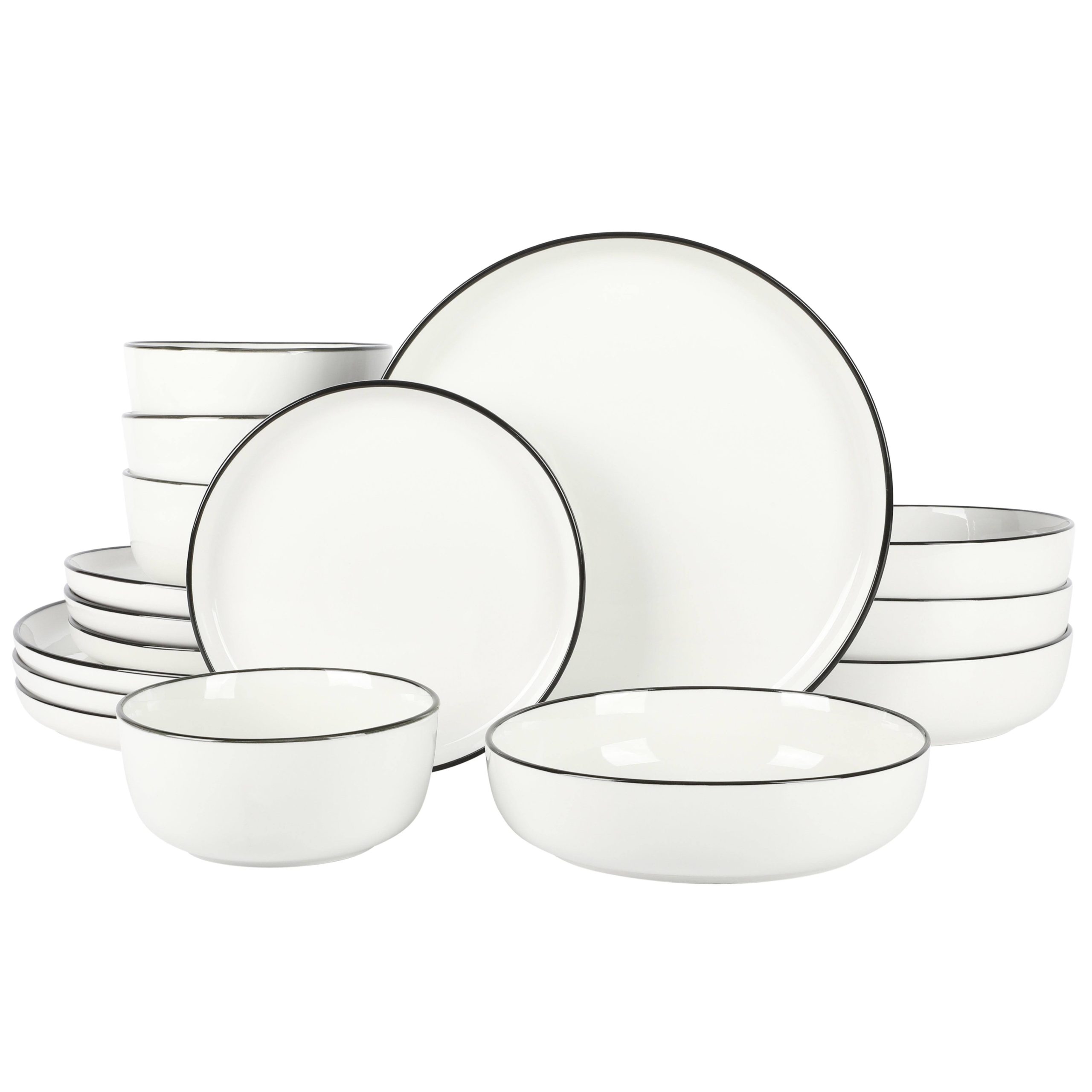 0f55306618eb8bb8116bc38e90875cbde86f22a7234bdb837f0c9d82a55784eb.jpg Gibson Home Oslo 16 Piece Dinnerware Set Color: White/Black Rim - Image 1