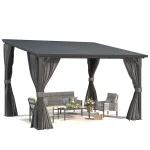 AECOJOY 12'x10' Outdoor Hardtop Metal Gazebo with Curtain and Netting