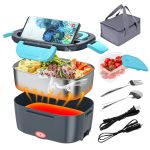 CHARMDOO Electric Lunch Box 60W Food Warmer Heater 12V 24V 110V Faster Heated Lunch Box for Car/Truck/Home Portable Heating Boxes with 1.5L 304 SS