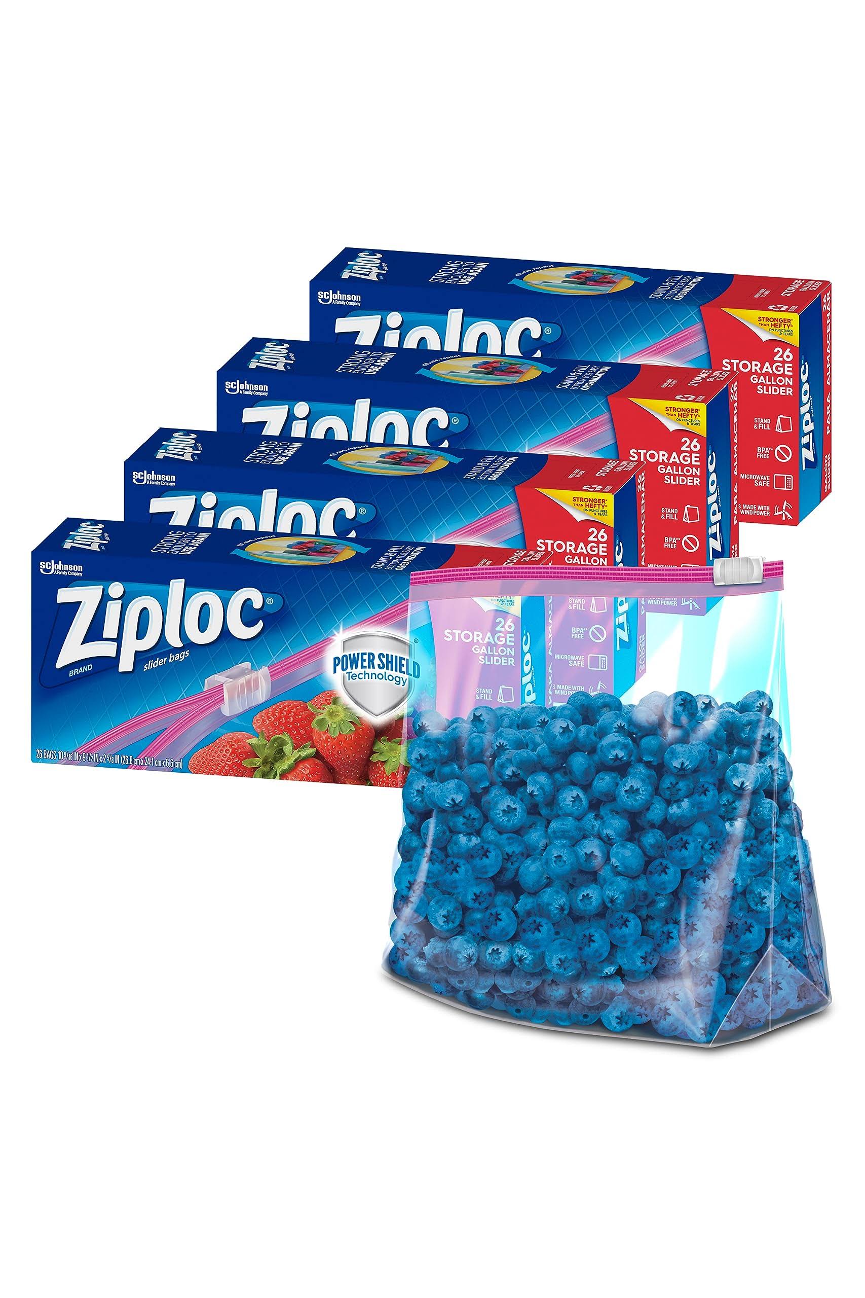 0f8bc785221a1acdea22e4bf93ea92b8ebdb5a0585b9b972ff43ec31d1feef8e.jpg Ziploc Gallon Food Storage Slider Bags, Power Shield Technology for More Durability, 26 Count (Pack of 4) - Image 1