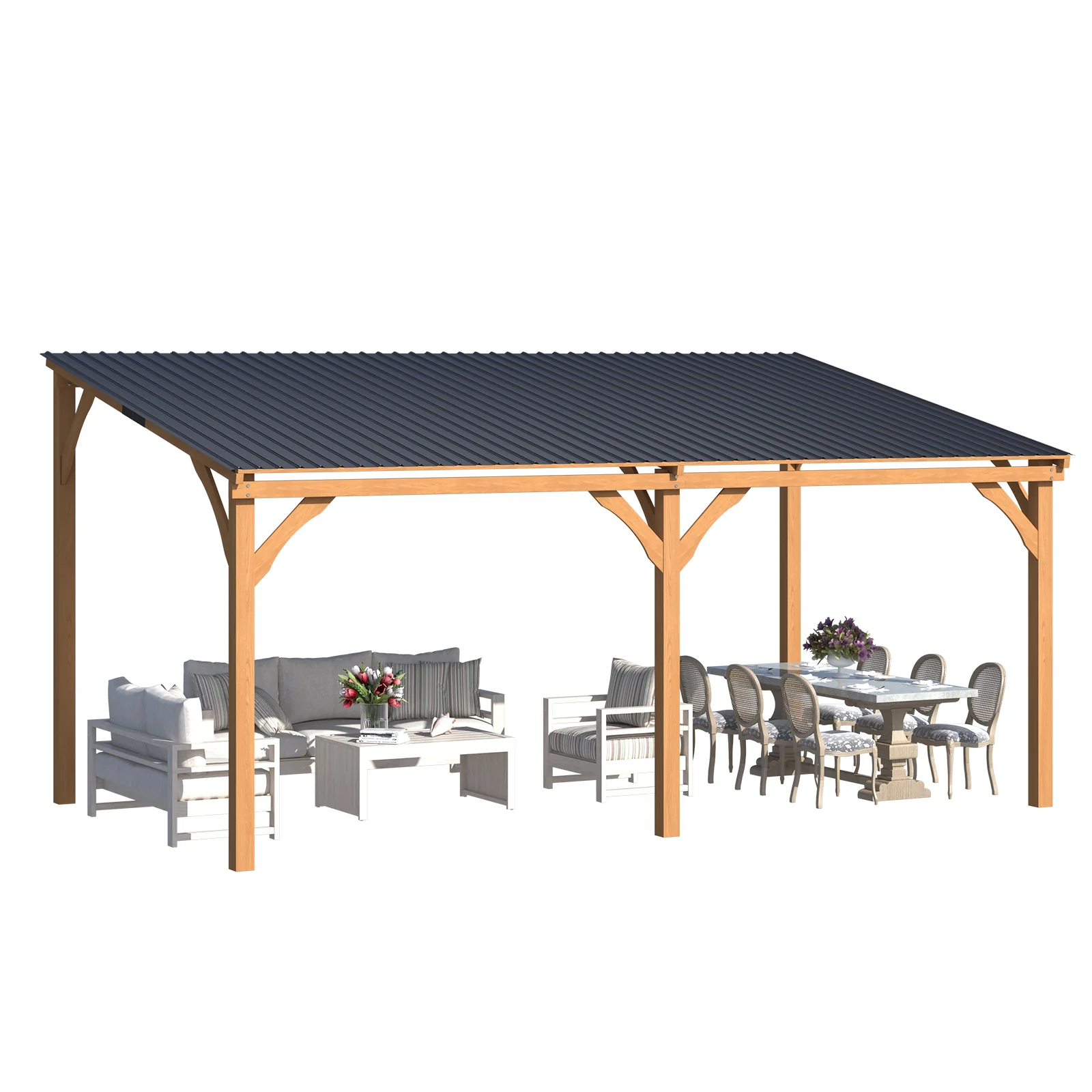 0fad80f950fa6e5104c7185264efefa7f5f94cc88226925236b75501ca22ee6f.webp AECOJOY 16' x 10' Outdoor Wooden Gazebo, Patio Lean to Hardtop Pergolas and Gazebos - Image 1