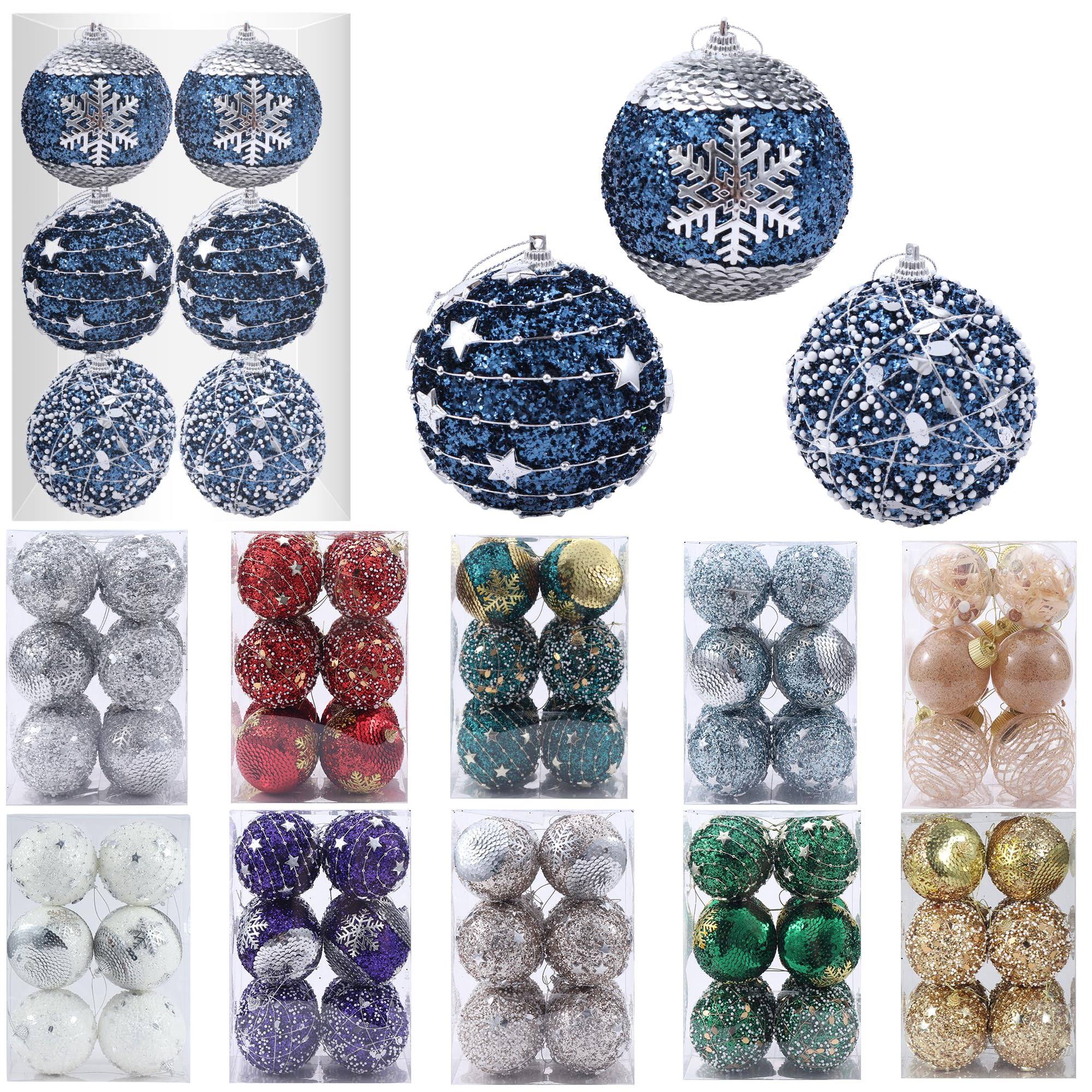 0fb56cf960f3febd14109274bbeb3bd7f1cb63989c011a40a9c54e3af91fe306.jpg 3.15" Christmas Ball Ornaments 12pcs Glitter Sequin Foam Ball Shatterproof Christmas Decorations Tree Balls Xmas Hanging Balls for Xmas Trees - Image 1