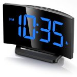 GOLOZA Digital Alarm Clock for Bedrooms, Digital Clock with Modern Curved Design, Conspicuous Blue LED Numbers, 6 Levels Brightness, 2 Volume, 3 Alarm
