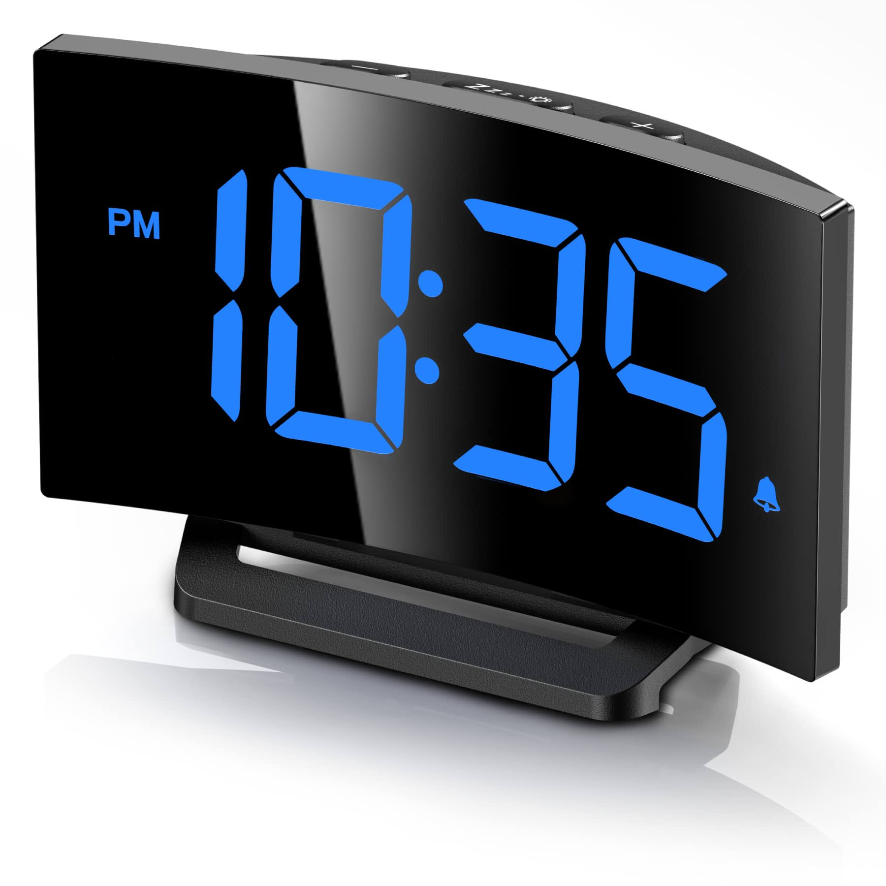 1002562674b6590dc1356a7a3934466d905c2023c50b0a4ad0becfc26fa43a47.jpg GOLOZA Digital Alarm Clock for Bedrooms, Digital Clock with Modern Curved Design, Conspicuous Blue LED Numbers, 6 Levels Brightness, 2 Volume, 3 Alarm - Image 1