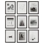 Instapoints 9 Piece Gallery Wall 11" x 14" Picture Frame Set with Decorative Art Prints & Hanging Template