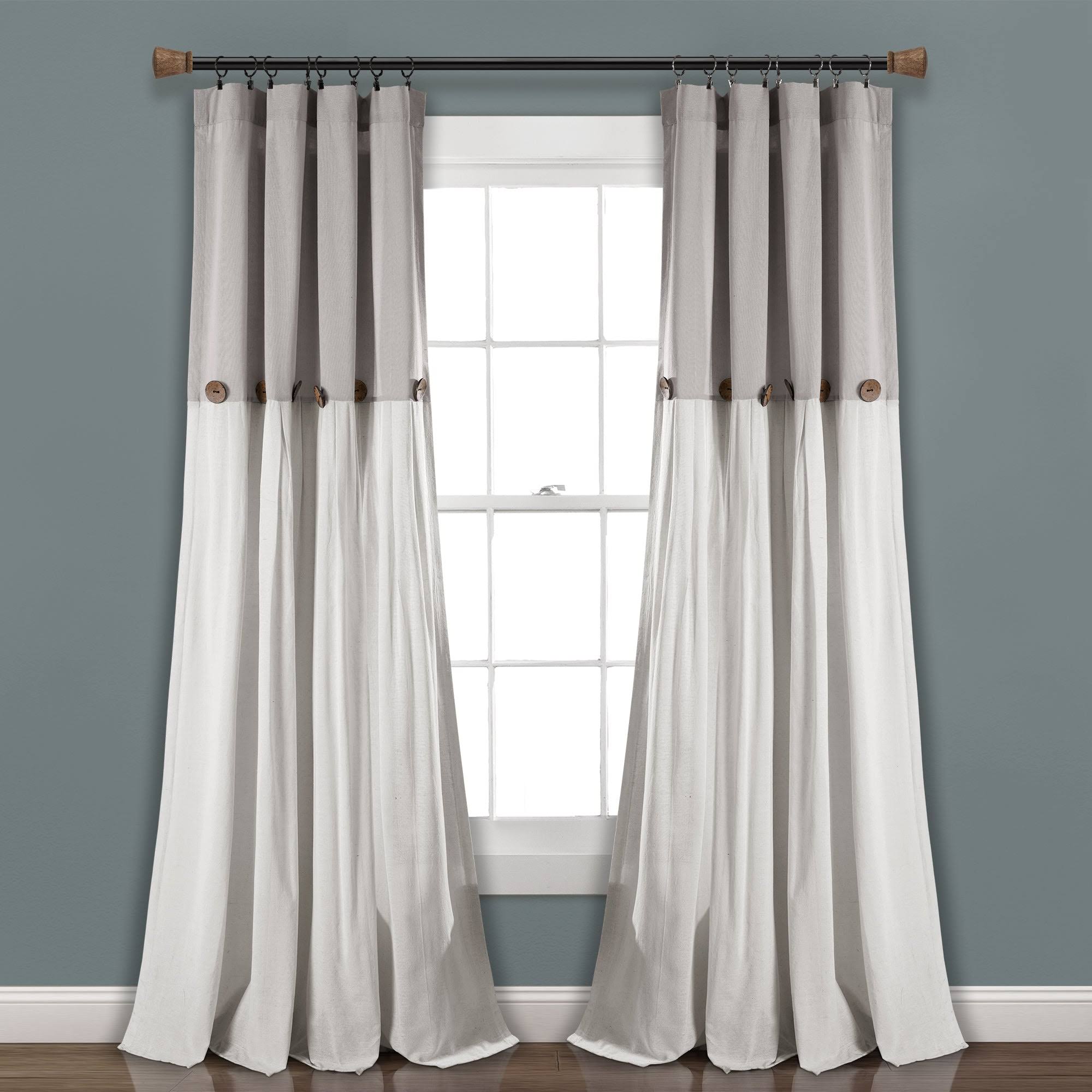 102da81022dcedb44dd4bde2db84688aa333cf2ee64330633e0296764be1f6d4.jpg Lush Decor Linen Button Window Curtain Panel - 84", Single, Gray/White - Image 1