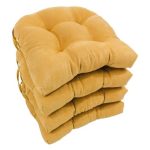 Blazing Needles 16 in. Solid MicroSuede U-Shaped Tufted Chair Cushions, Lemon - Set of 4