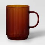 18.5oz Glass Ribbed Mug Brown - Threshold